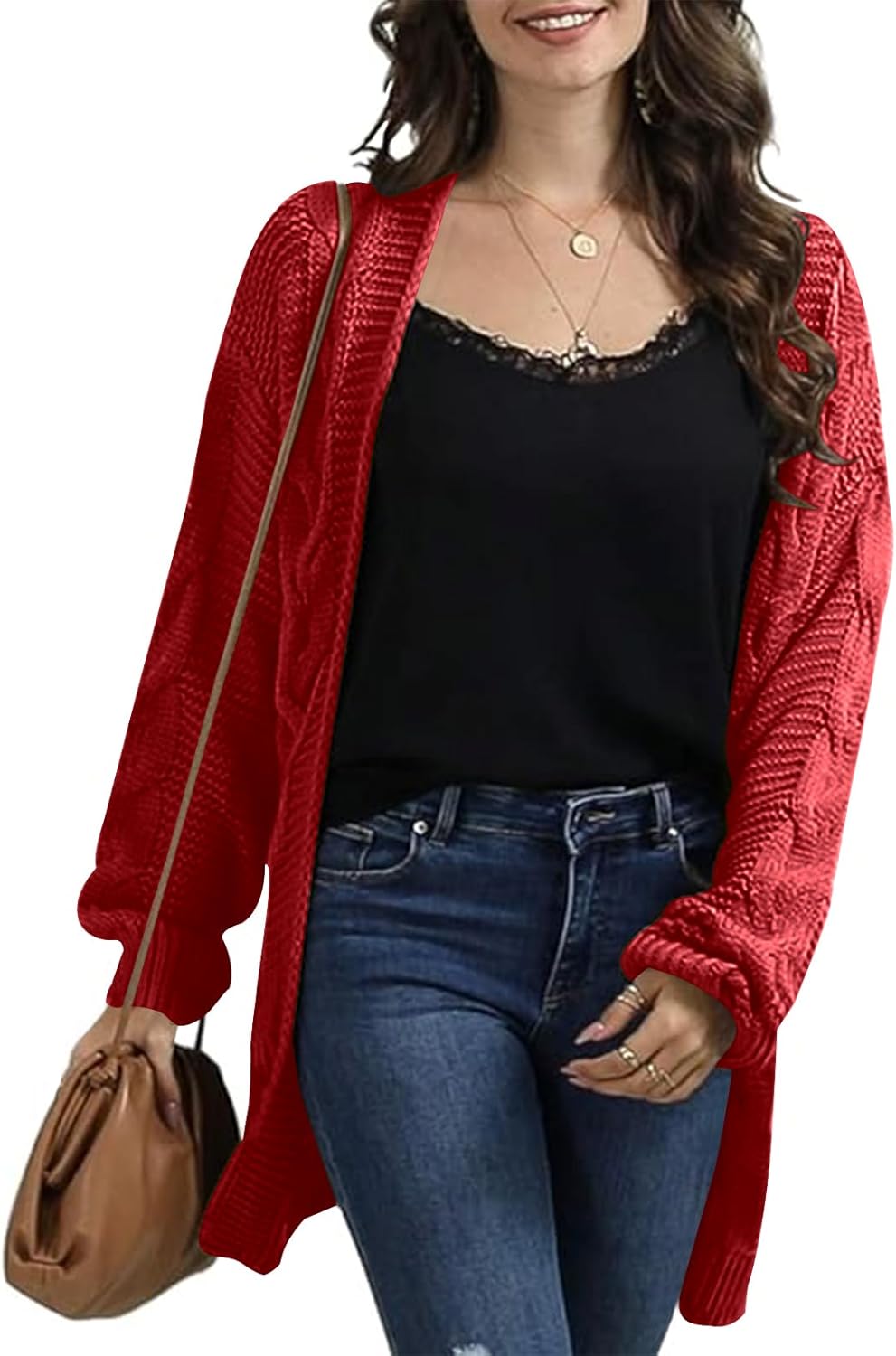 Womens Oversized Chunky Open Front Cardigan Sweaters Cable Knit Long Sleeve Cardigans Outwear Coats - Image 2