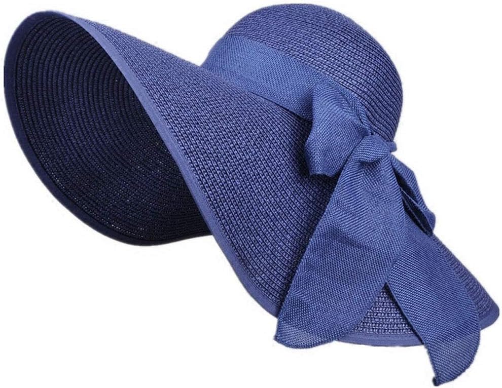 QUUPY Womens Sun Straw Hat Wide Brim Summer Hat Foldable Roll up Floppy Beach Hats with Big Bowknot UPF 50+ - Image 5
