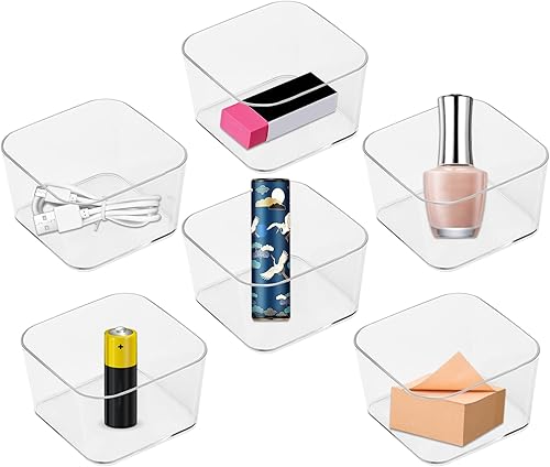 Miniatura 2 de Bandeja organizadora de escritorio cuadrada de 6 piezas, juego organizador de cajones transparente para oficina en casa, separadores de cajones de
