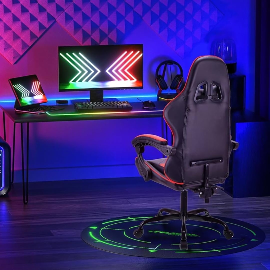 A.M.C. Sedia Gaming RGB con Luci LED E Sedia Ergonomica Poltrona Ufficio girevole, con rotelle, poggiatesta e cuscino lombare, Portata: 125kg con Schienale Alto in Pelle (ROSSO)