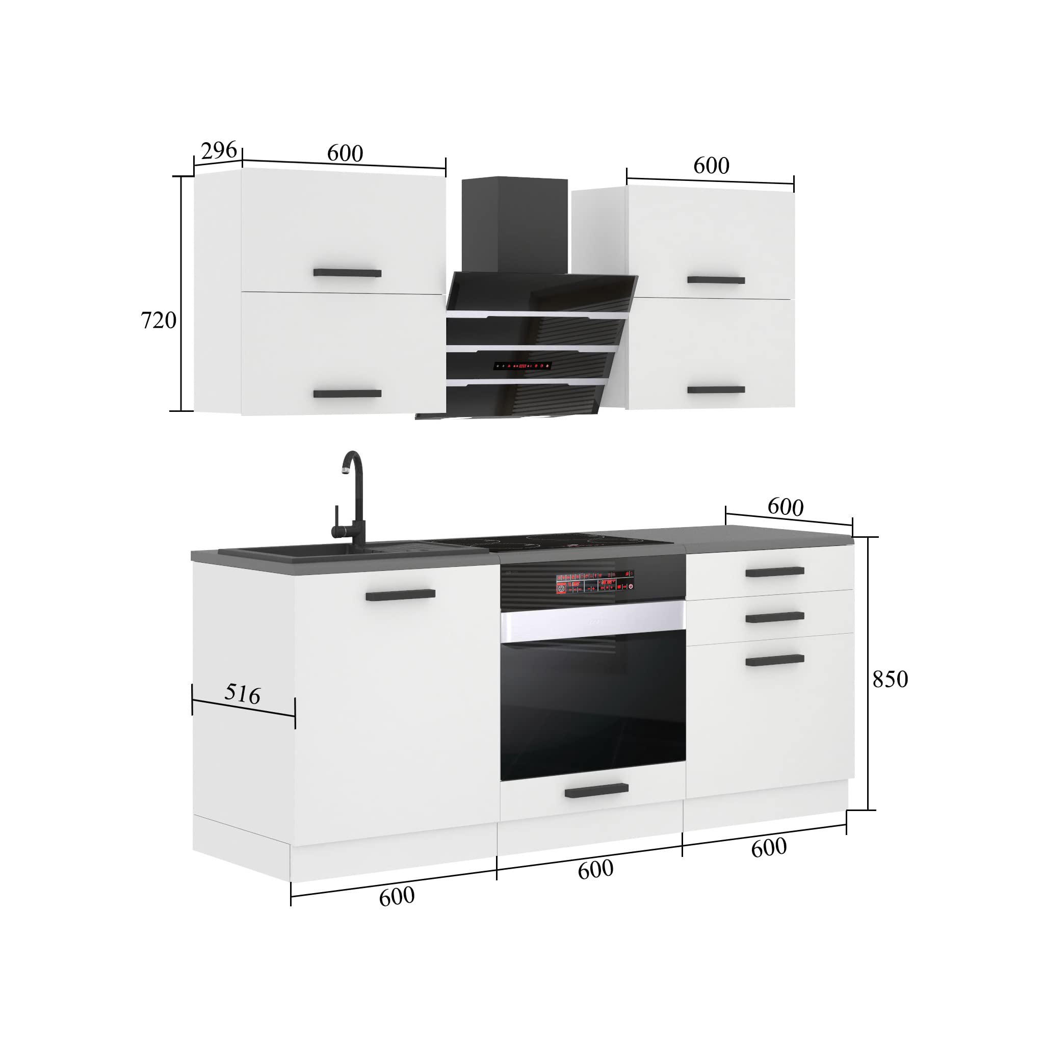Belini Cuisine 180 cm Emily, avec Plan de Travail, chêne Sonoma