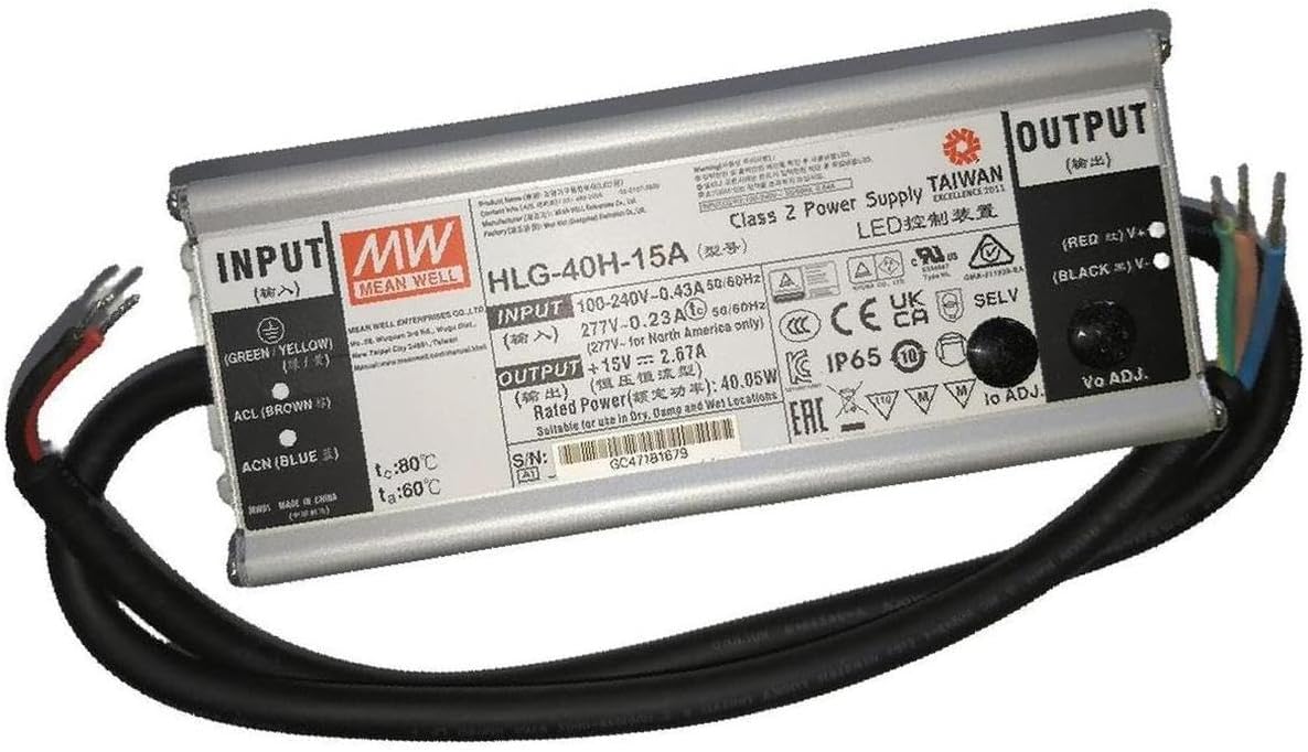 MEAN WELL HLG-40H-15A 40W 2.67A 15V Constant Voltage + Constant Current LED Driver