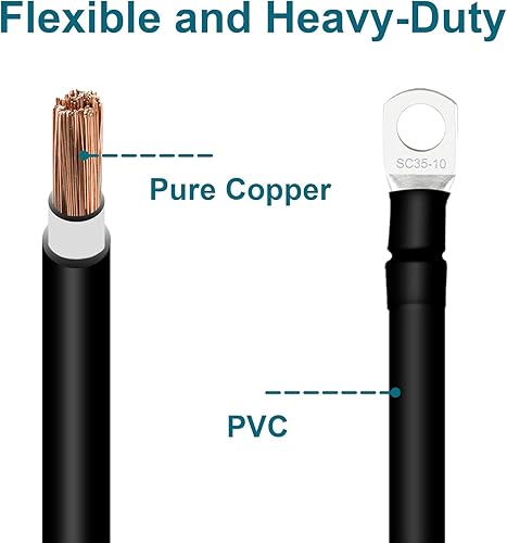 Miniatura 13 de Cables de batería 4 AWG con terminales de cobre de 3/8 pulgadas (2 piezas de 1 pie)