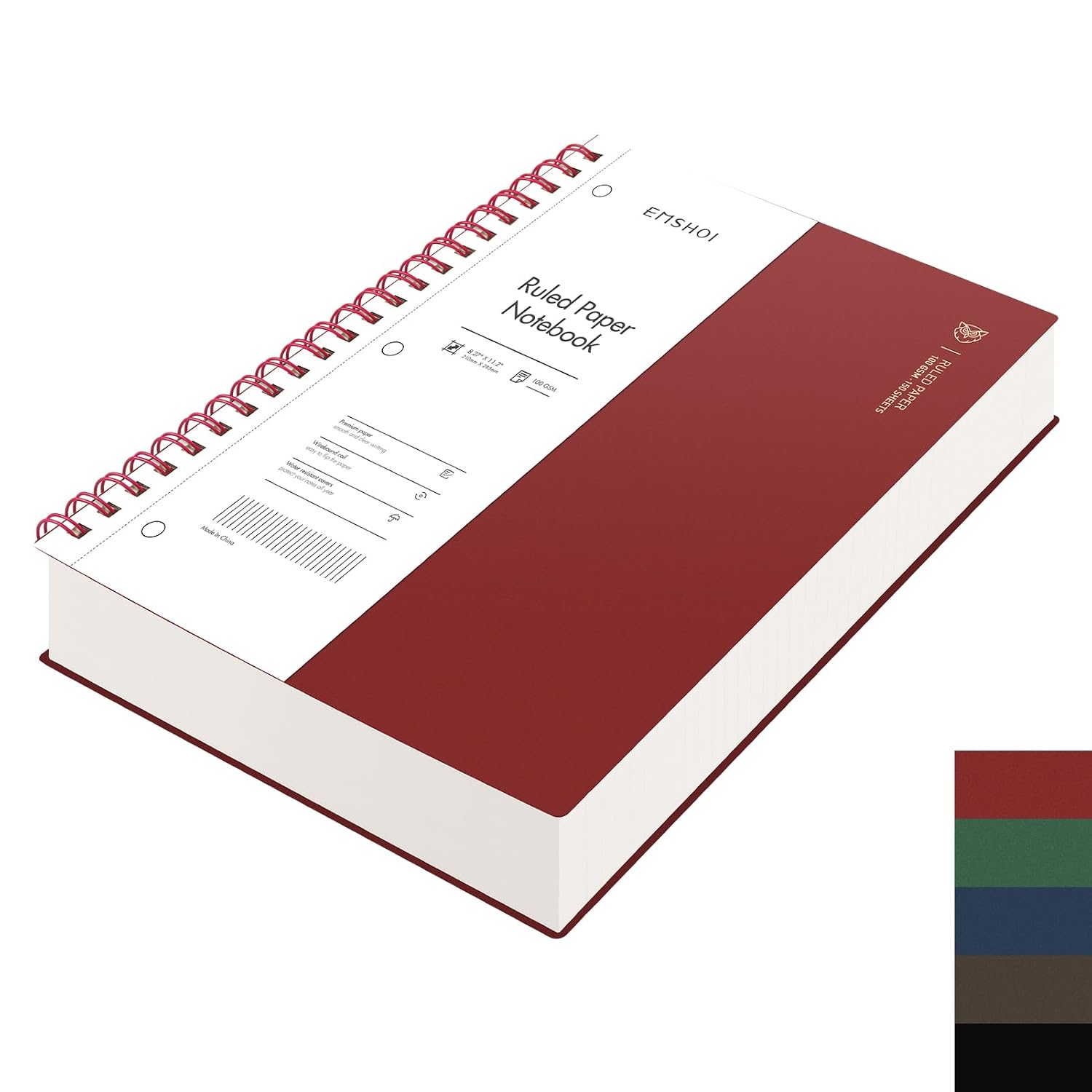 Top | EMSHOI A4 Spiral Notebook Colle Ruled Lined Journal, 11.2" X 8.27", 300 Pages/150 Sheets, Easy Tear Perforated Pages, 100gsm 3-Hole Punched Paper, for School Work Meeting Writing-Wine Red 2026