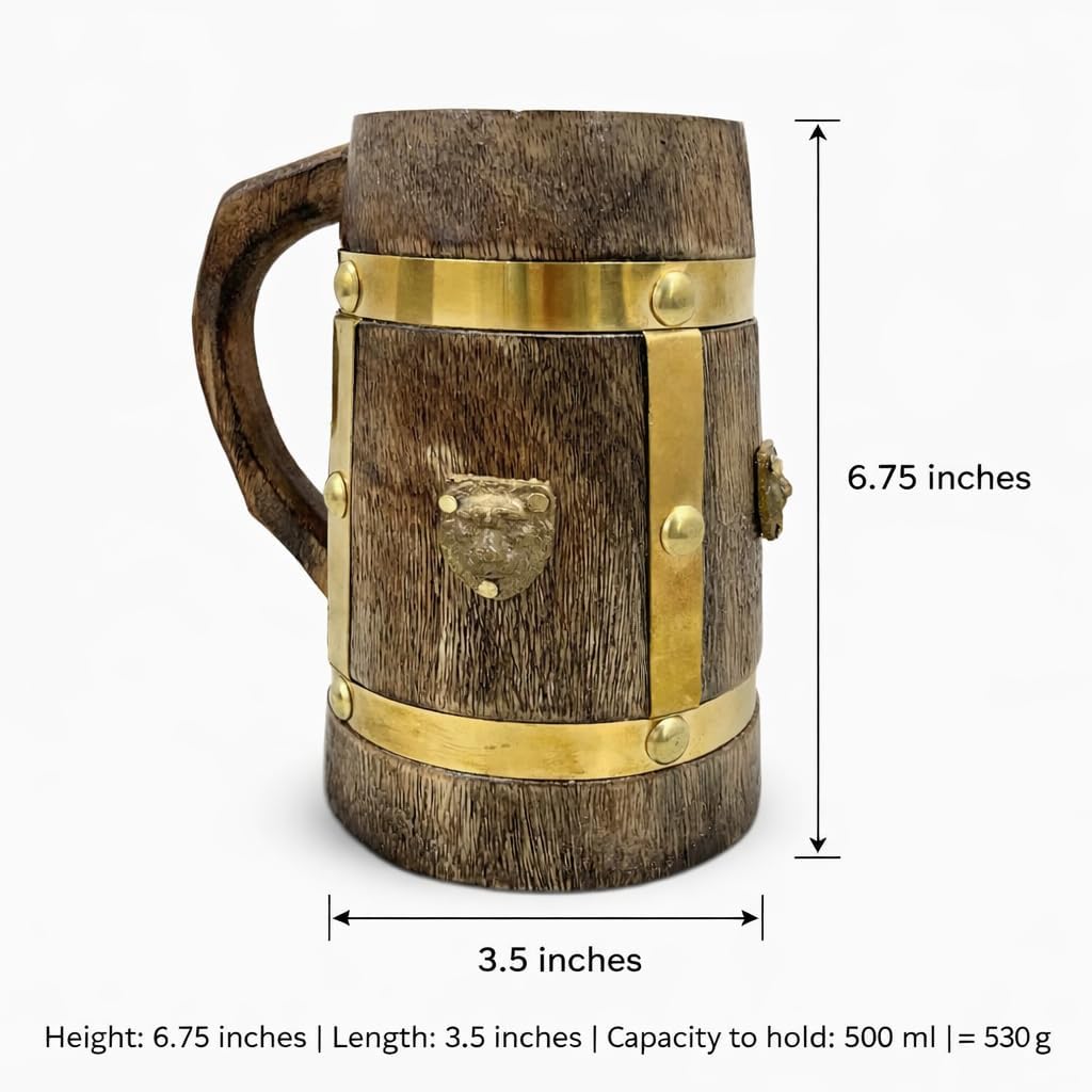 Handcrafted beer mugs warrior viking wooden mugs golden brass strip wine beer toast celebrational camping solid wood mug