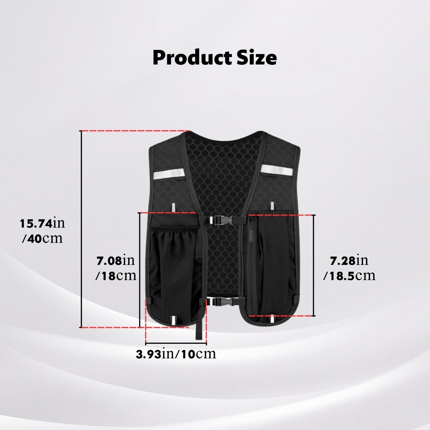 Gilet de course pour homme et femme - Gilet de course avec gourde de 500ml - Réfléchissant - Avec support pour téléphone portable - Gilet d'hydratation pour la course à pied - Pour cyclisme, randonnée - 2