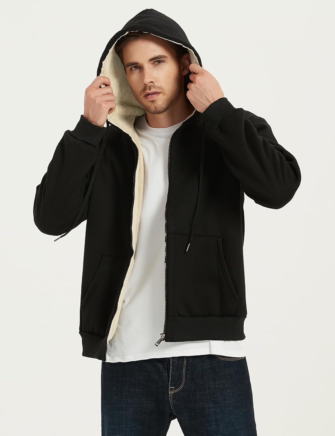 PEHMEA Men's Warm Thicken Fleece Hoodie Sherpa Lined Full-Zip Sweatshirt Jacket - Image 3