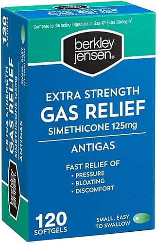 Berkley Jensen Cápsulas blandas extra fuertes para alivio de gases, de acción rápida y efectiva, 125 mg de simeticona, cápsulas blandas - Malestar