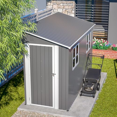 Image of YOPTO 4x10 FT Outdoor Shed with Floor Frame & 2 Windows,Gray