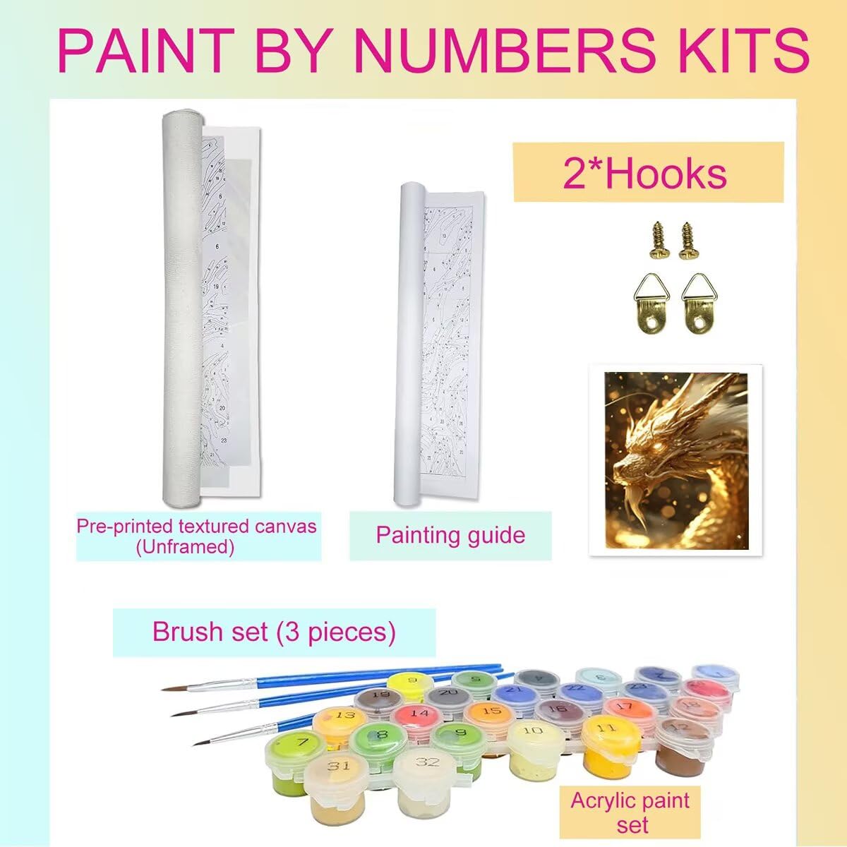 Dipingere con i Numeri Drago, Paint by Numbers Adulti Animale, Fai da te Creativi Adulti Quadri da Dipingere Numerati Kit per Decorazione Della Parete di Casa, Regalo 70x95 cm Senza Cornice 82-5