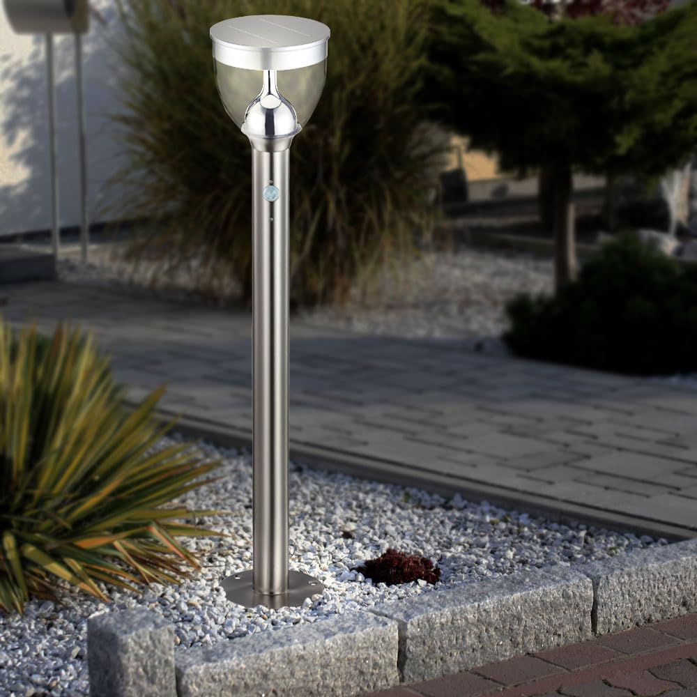 LED Solar Außen Steck Lampe Terrassen Bewegungsmelder Erdspieß Edelstahl Steh Leuchte Globo 33437