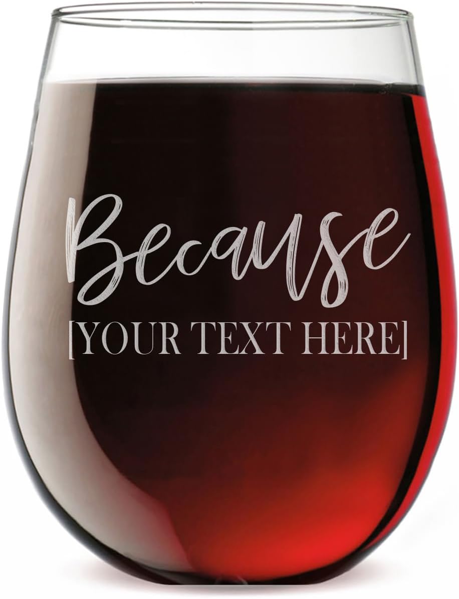 Spotted Dog Company Personalized Mothers Day Etched Monogram 17oz Stemless Wine Glass, Customized Mom Gifts for Women, Customizable Mum Engraved Bridesmaid Birthday Wine Tumbler, Because YTH
