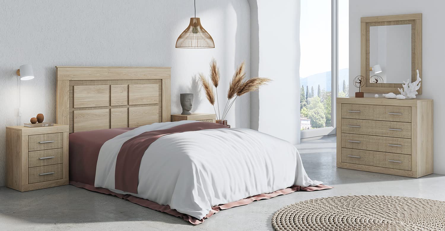Conjunto de Cabecero + 2 Mesitas de Noche Color Roble Cambrian, Efecto Textil