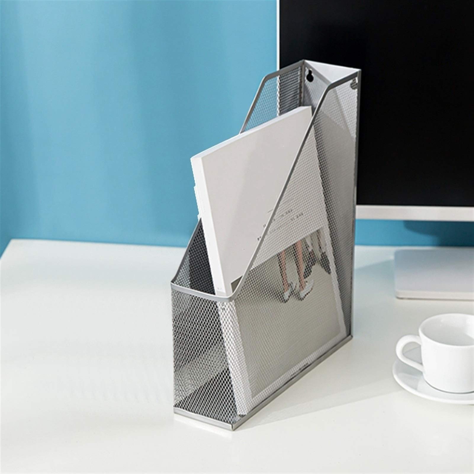 Portadocumenti da Scrivania Desktop File Holder Organizer Metal Metal Mesh Vertical Metal Mish Holder Metal Mesh Desktop Organizer Scompartimenti (Argento) Vaschetta Portacorrispondenza