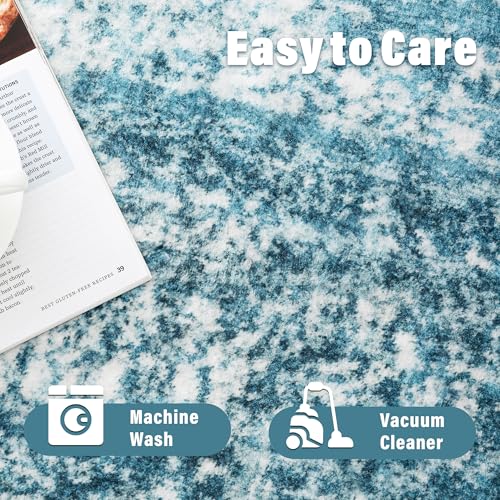 Image of Carvapet Washable 3ft Round Area Rug - Modern Abstract Teal Circle Carpet