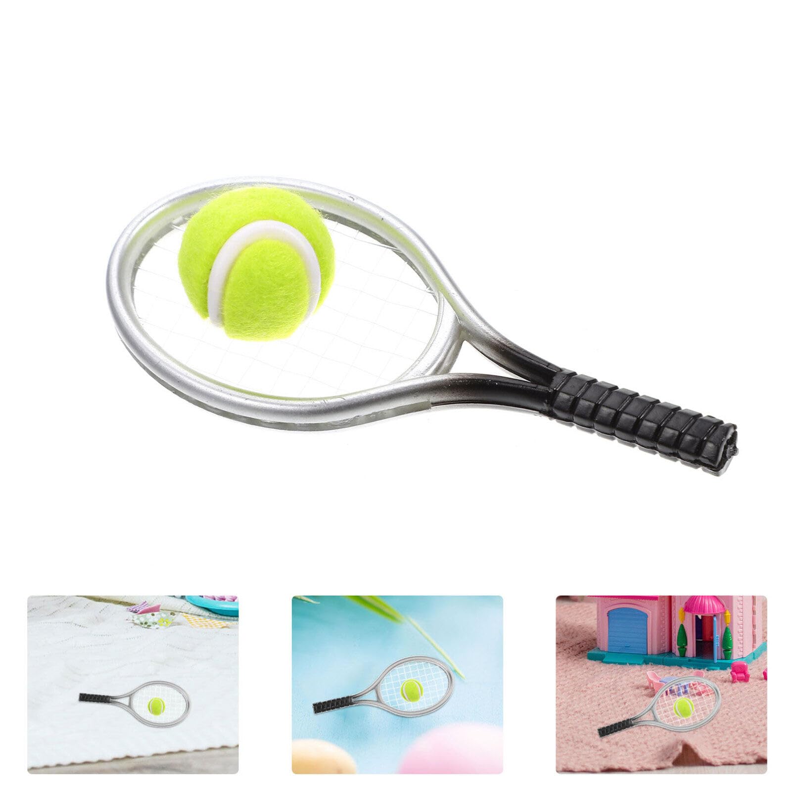 Set Di 3 Mini Racchette Da Tennis Con Palline Giocattolo, Accessori In Miniatura Per Casa Delle Bambole, Decorazione Torte E Oggetti Fotografici - 3