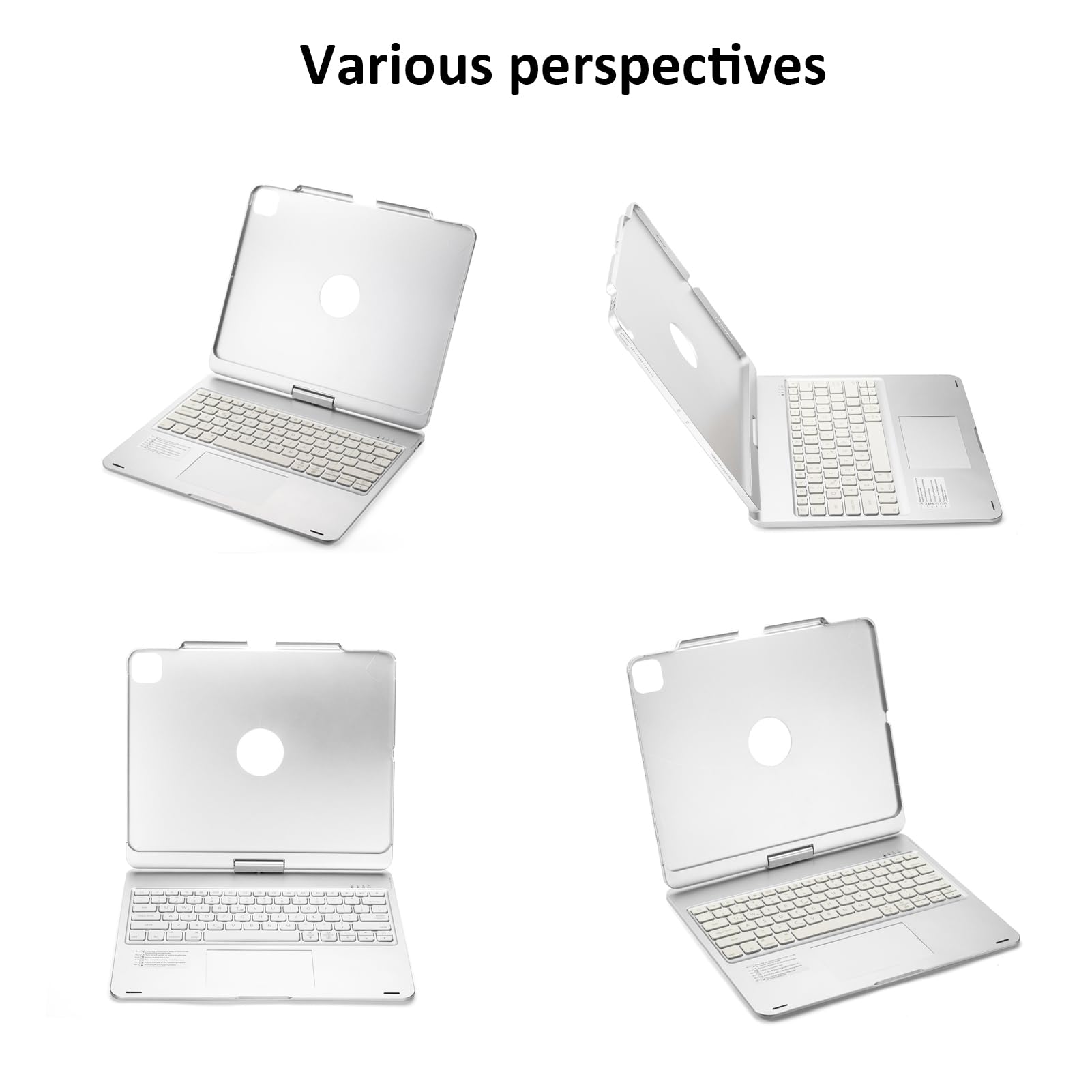 Etui na klawiaturę do iPad Air 13 cali (M4/2026, M3/2025, M2/2024), Pro 12,9 cala (3./4./5./6. generacji), klawiatura Bluetooth z podświetleniem, obracana o 360°, z uchwytem na długopis, kolor srebrny
