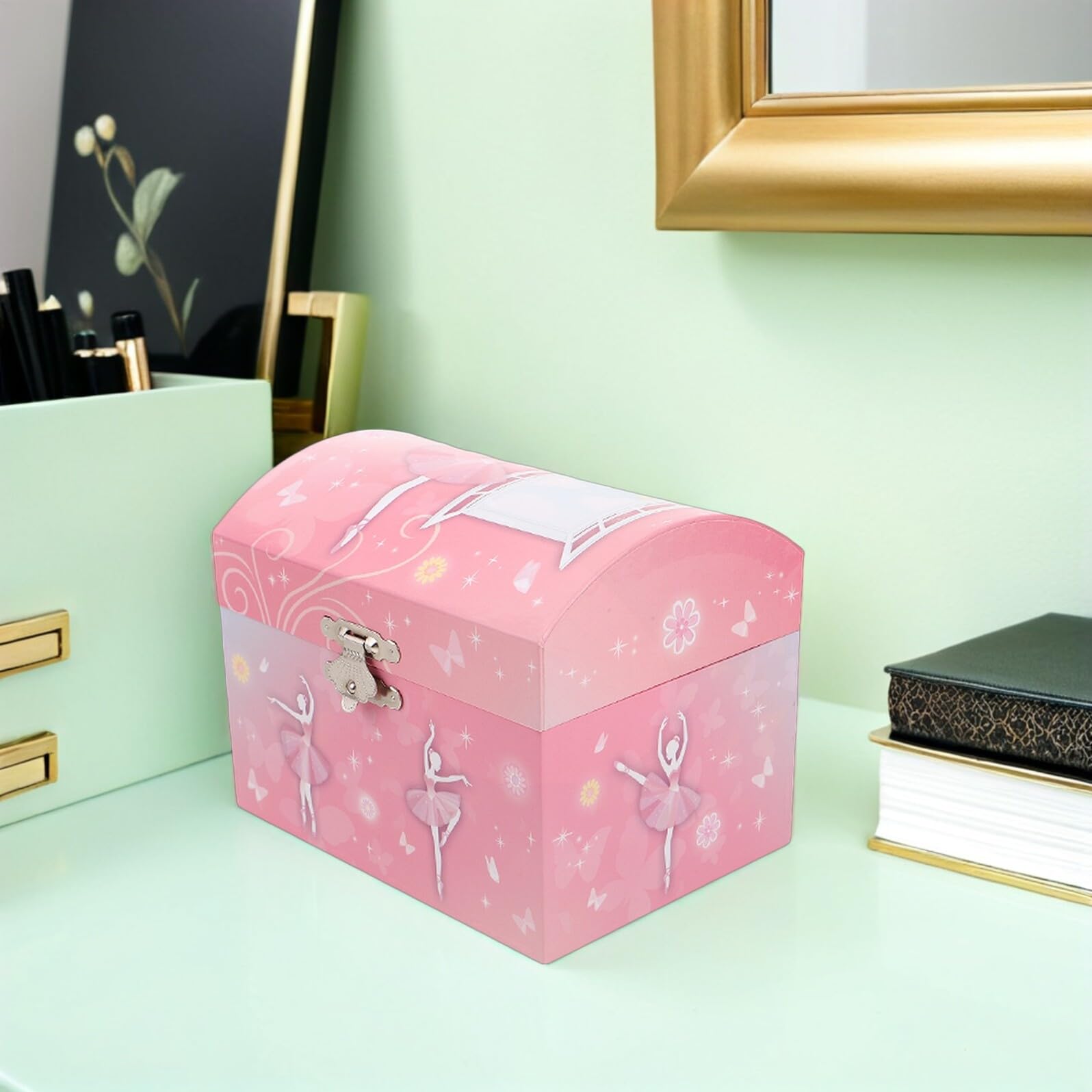 Joyero Musical Infantil con Bailarina Giratoria, Caja de Música con Espejo y Compartimentos Espaciosos, Organizador Seguro para Joyas, Obsequio de Cumpleaños y Navidad para Niñas