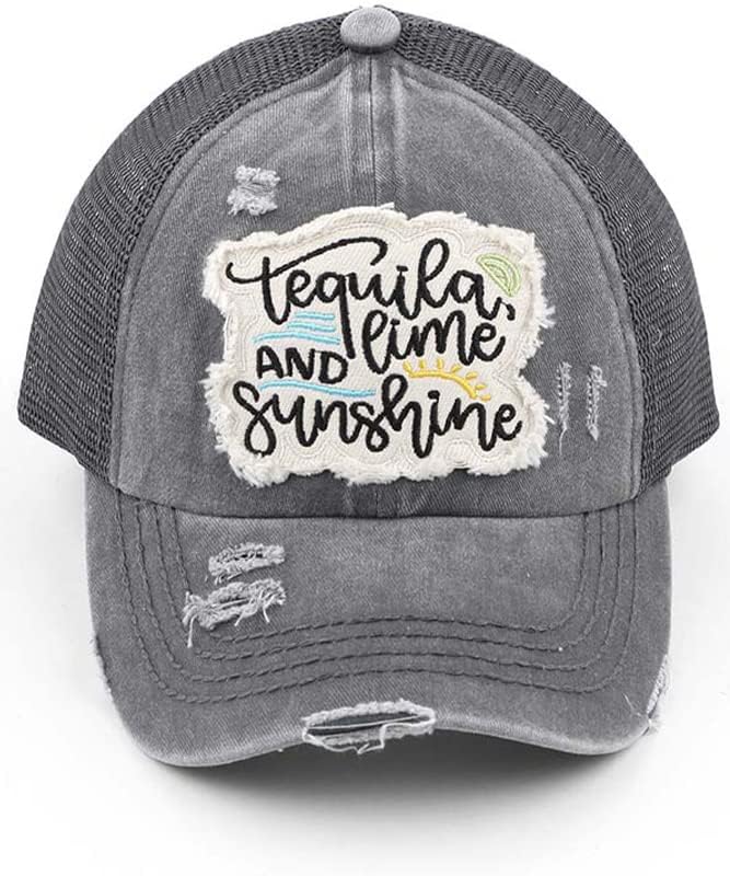 ScarvesMe Women's Tequila Lime Sunshine Patch Adjustable Mesh Back Criss Cross Ponytail Baseball Cap Hat