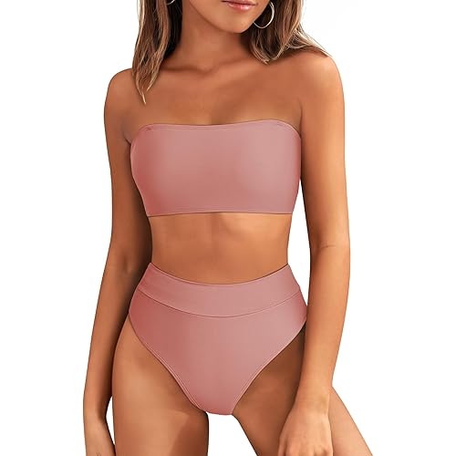 Pink Queen Women's Removable Strap Pad Thong Bikini Set Wrap Swimsuit Pink1 XL