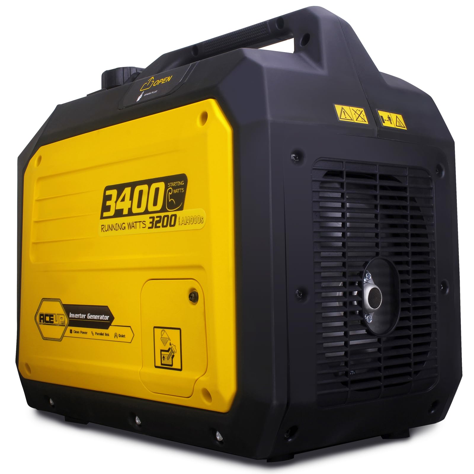 Aceup Energy - Grupo electrógeno de gasolina, 3400W generador de emergencia portátil silencioso con pantalla digital, modo ecológico, para acampar, exterior, uso doméstico, viajes en RV