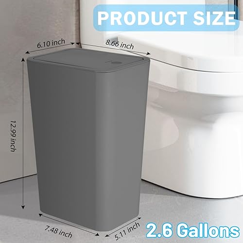 Miniatura 3 de Paquete de 3 cubos de basura pequeños para baño con tapa, papelera delgada de 10 litros2.6 galones con tapa desplegable para dormitorio, oficina,