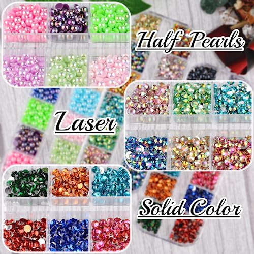 Kikonoke BOSLCOL01 5 Boxes Nail Art Rhinestones Half Pearls Kit 3D Flatback Jelly Crystal Gems Diamantes Design For Crafts Face Clothes Clothes Glass Decorations Diy thumb #1