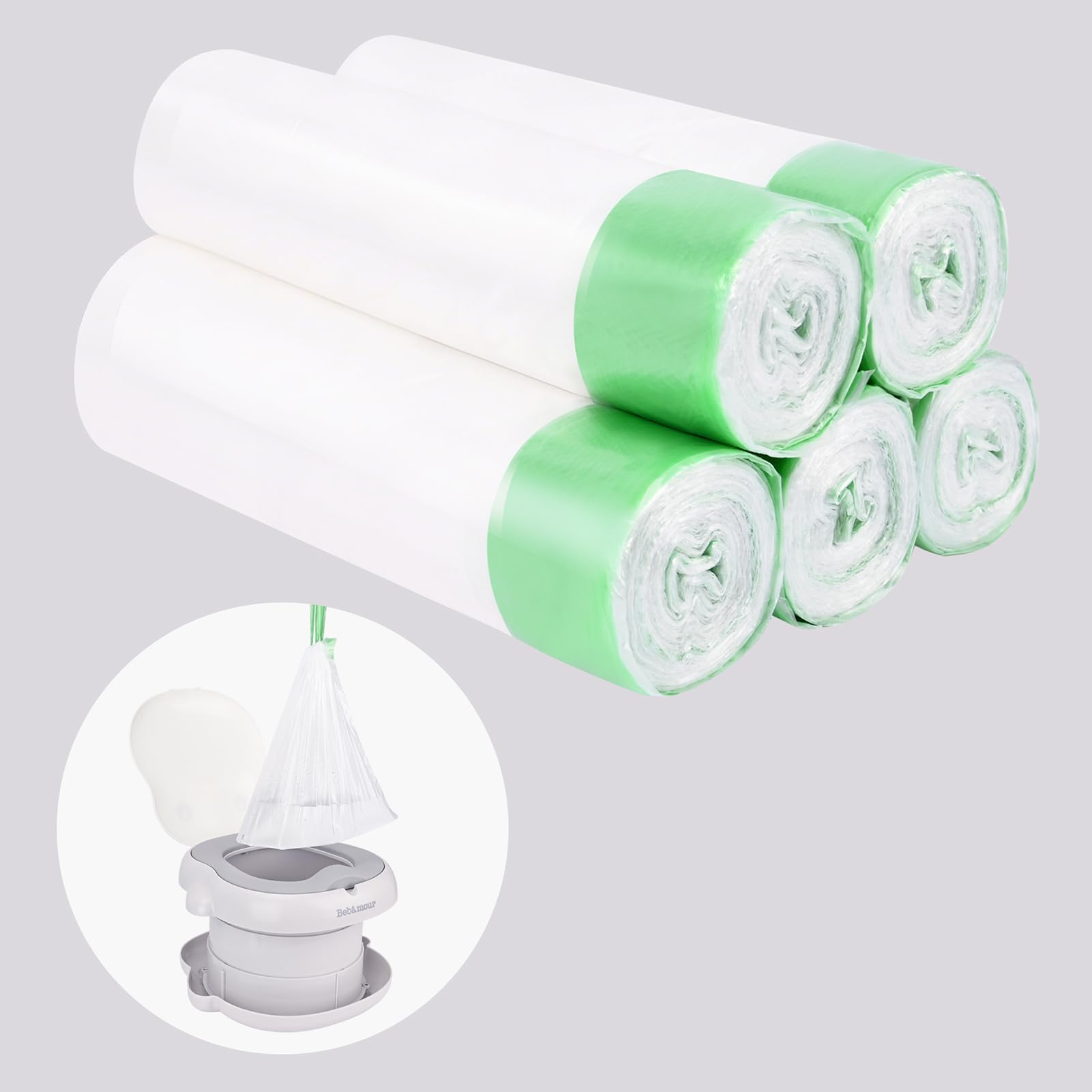 Bebamour Portable Potty Liners 100 Pack, Disposable Universal Travel Potty Bags with Drawstring, Leak-Proof & Odour Control, Fits Most Toddler Training Potties for Outdoor, Travel & Emergency Use โ image 1