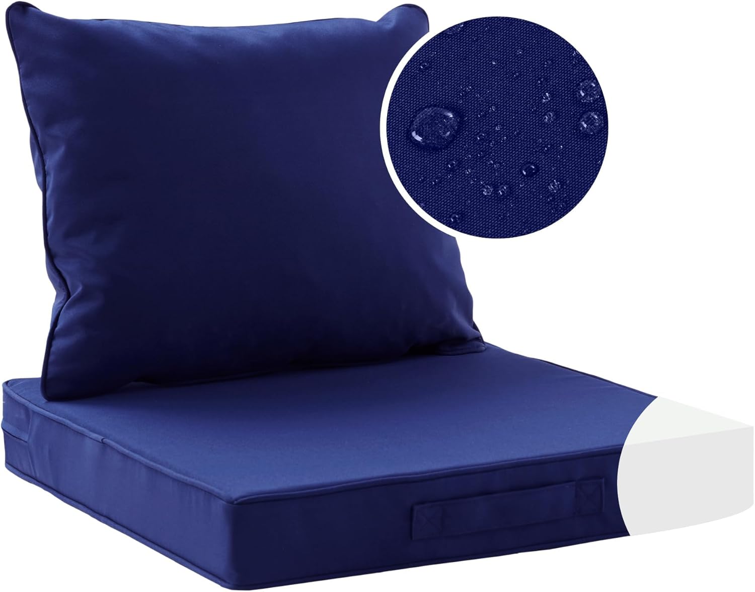 Codi Outdoor Cushions for Patio Furniture 22x22, Waterproof Replacement Deep Seat Cushion for Outside Chair, Couch, Sofa | Washable Removable Cover with Handle & Adjustable Straps, Navy Blue 22x22-18" Navy