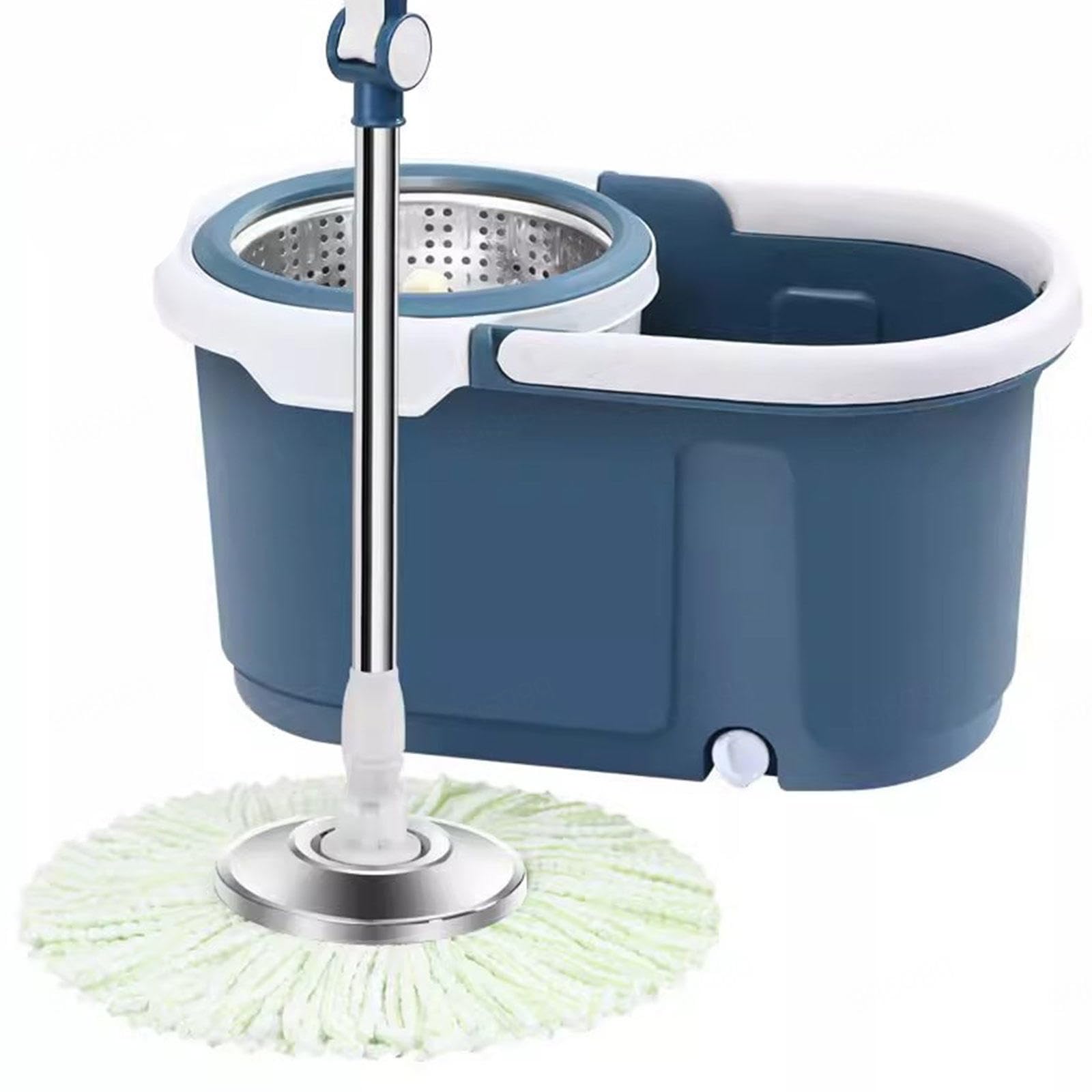AMNOOL Sistema de Limpieza de Pisos Spin Mop & Bucket - Cubo de Fregona Giratoria 360 para Limpieza en Húmedo/Polvo para El Hogar, con 5 Recambios de Cabezales de Repuesto de Microfibra