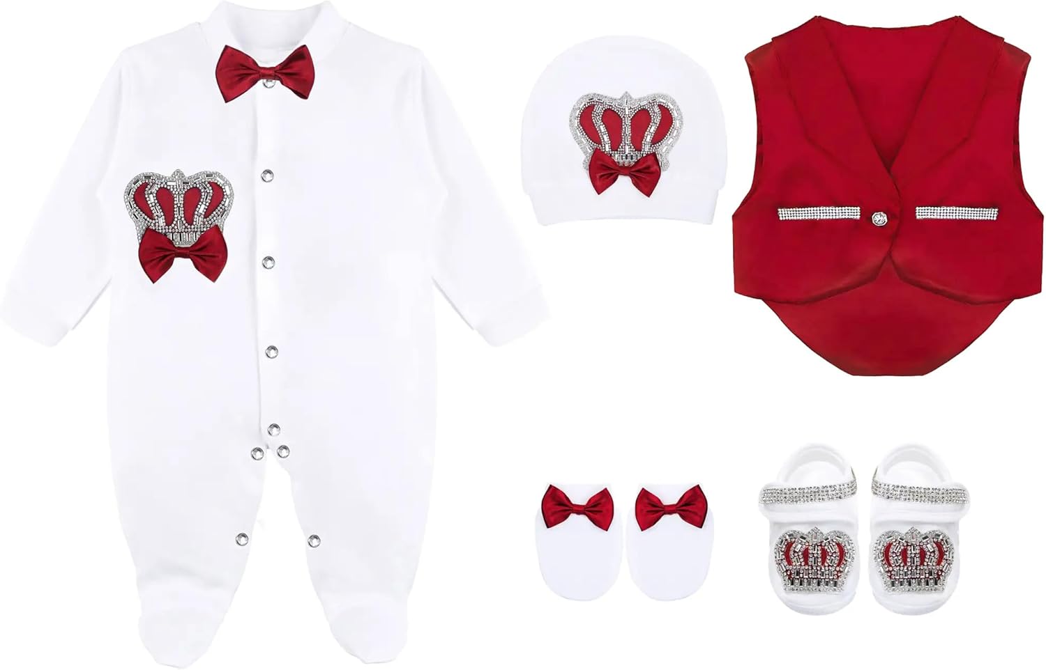 Lilax Baby Boy Jewels Crown Tuxedo Outfit Layette 5 Piece Gift Set 0-3 Months