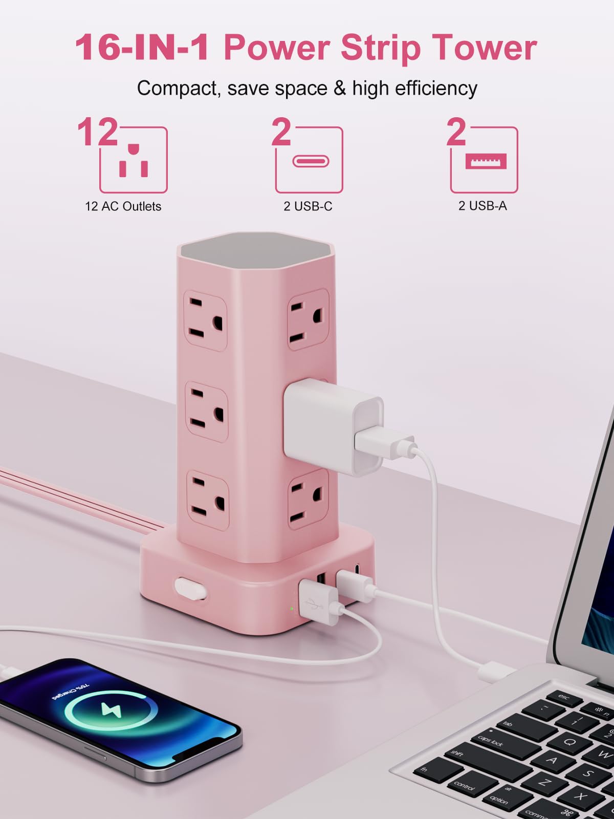 Pink Surge Protector Tower - 16 USB Outlets! -2 Pink Surge Protector Tower - 16 USB Outlets! -2
