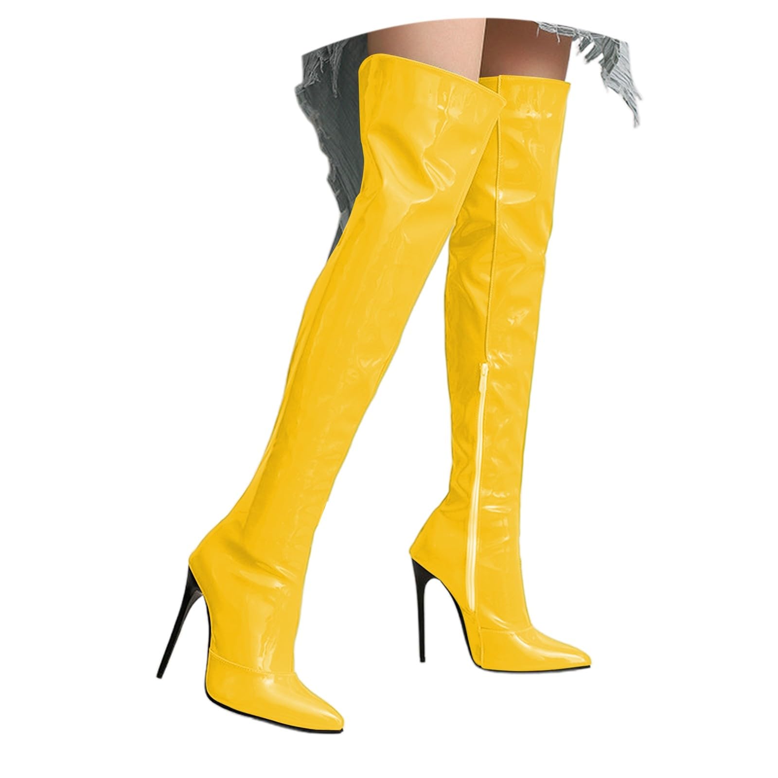 Générique Cuissardes pour Femmes. Talons Aiguilles de 8CM, Plateforme à Enfiler sur Les Bottes Hautes au Genou