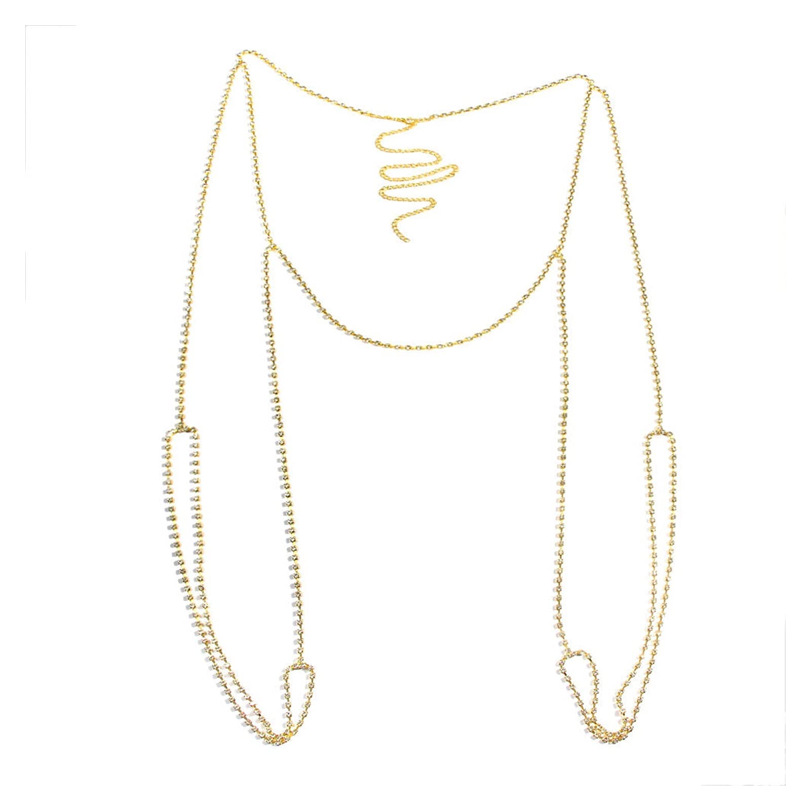 Body Chain Damen Kette - Goldfarbene einfache Strandkette mit Kreuzband für Taille und Bauch - Schwarze Harnaskette - Edler Schmuck für Damen - Accessoires