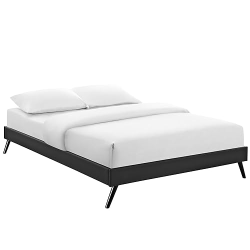 Helen Vinyl Bed Frame with Round Splayed Legs, Queen, Black