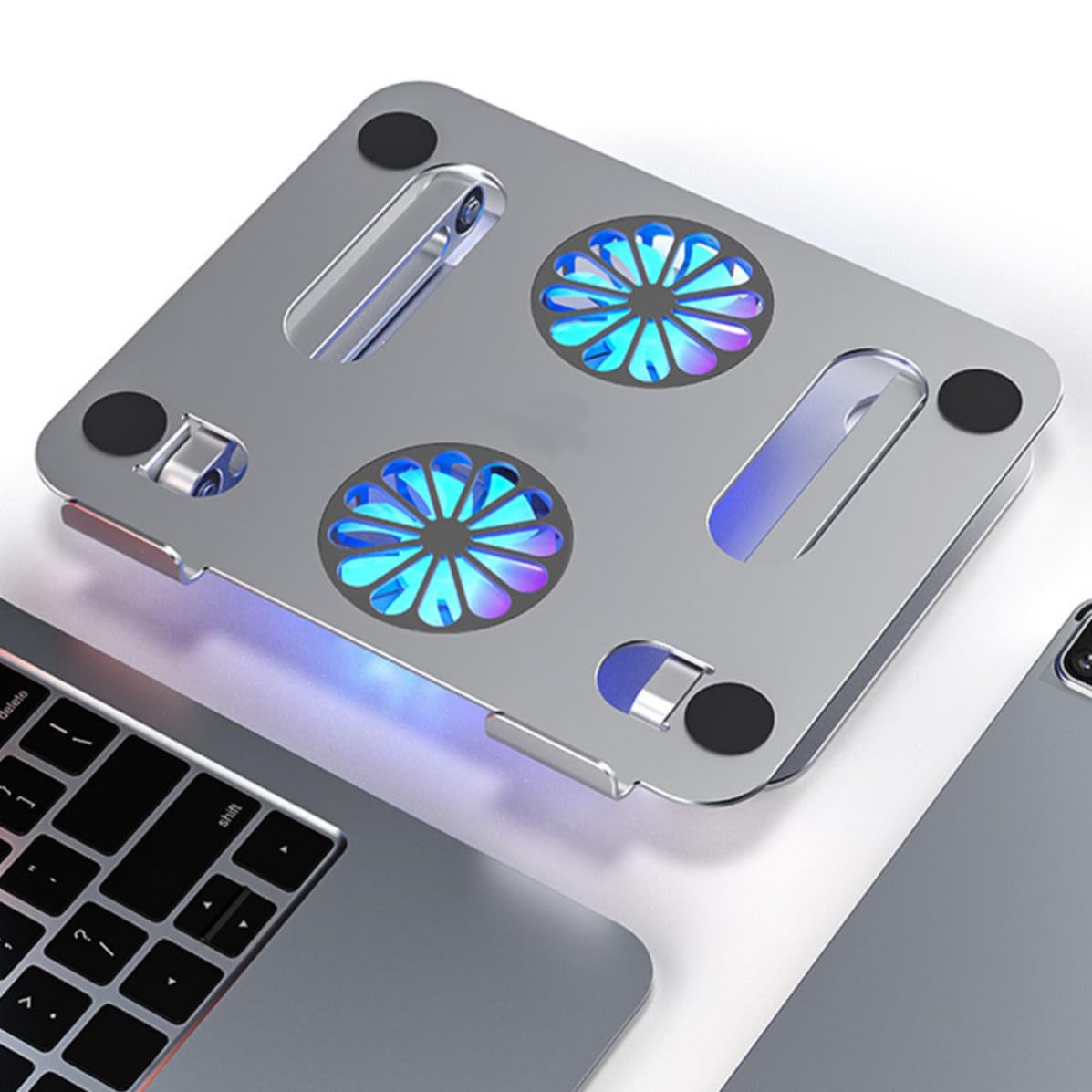 Supporto Regolabile in Altezza Doppia Ventola per Laptop Fino a 17,3 Pollici in Lega di Alluminio, Raffreddamento per Gaming Laptop Cooler per Festa Estiva