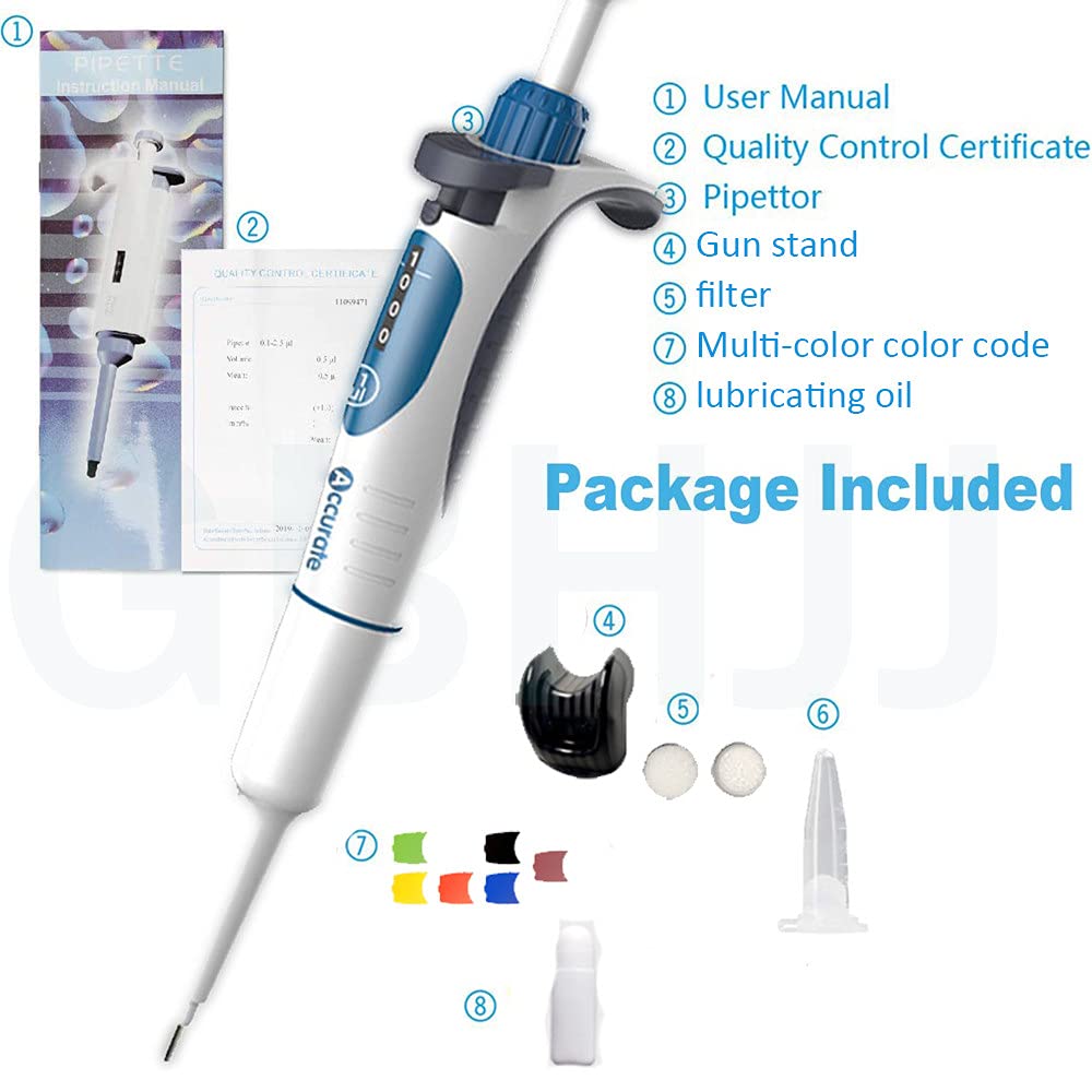 Pipetas Monocanal, Pipeta Ajustable 0,1-2,5 Ul Micropipeta Monocanal de Volumen Variable de Alta PrecisióN para Laboratorio,10-100ul