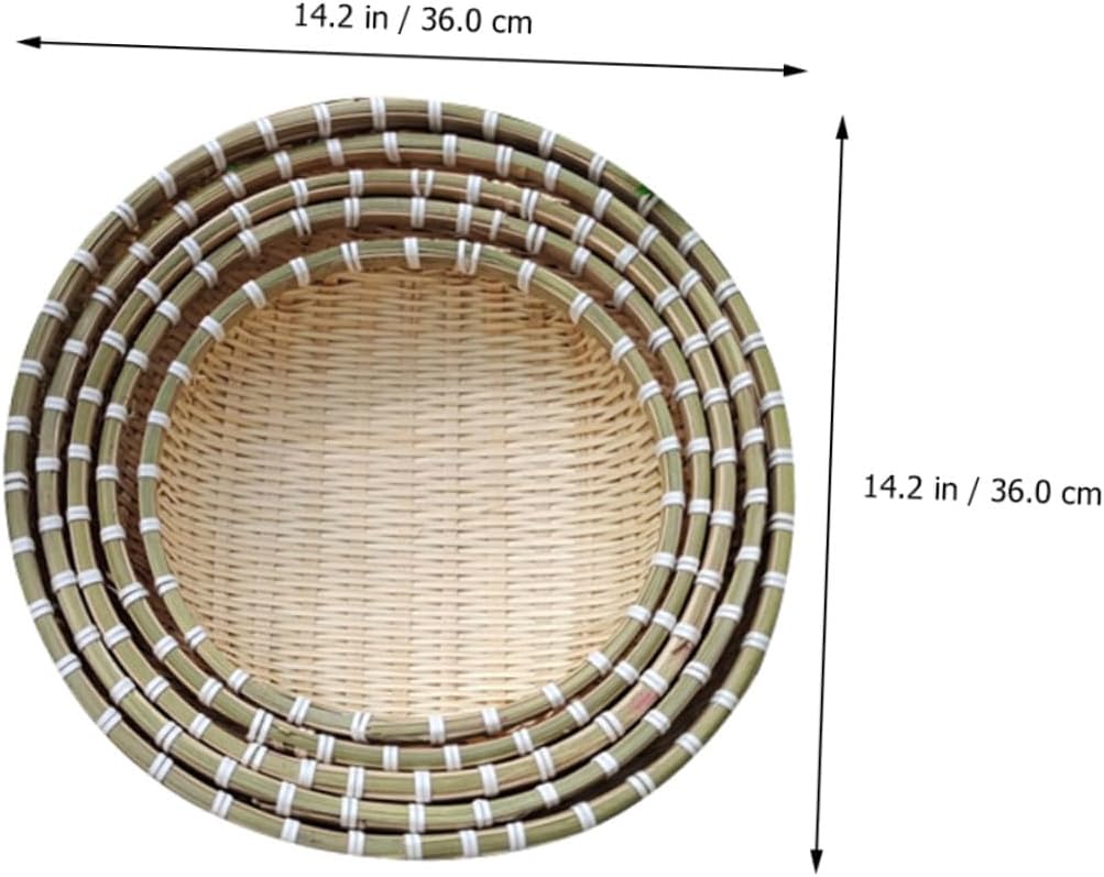 Bread Basket and Fruit Tray Set, round Woven Storage Container with Drainage, Multi-use Kitchen Organizer for Home Food Serving, 5pcs Basket Set