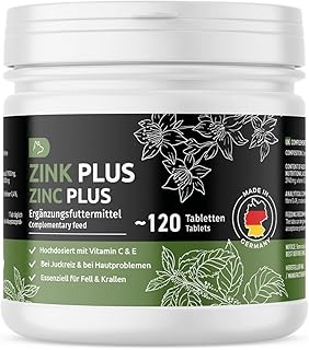 GreenPet Zink für Hunde 120 Tabletten - Zinktabletten Plus Vitamine bei trockener Haut, Juckreiz Hund, Haarausfall, Immunsystem, Fellwechsel, Zink Hund für Krallen & Fell
