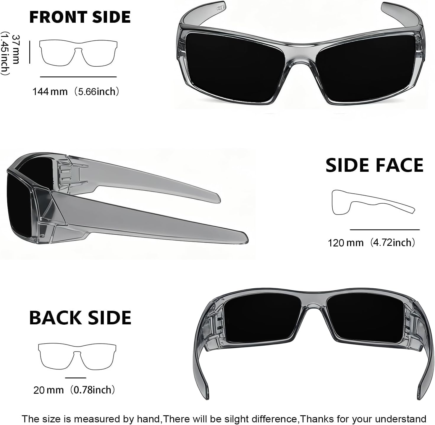 WISTON Z87 Sunglasses Wrap Around Sunglasses for Men Rectangular Safety Glasses UV400 for Sport Working 8231