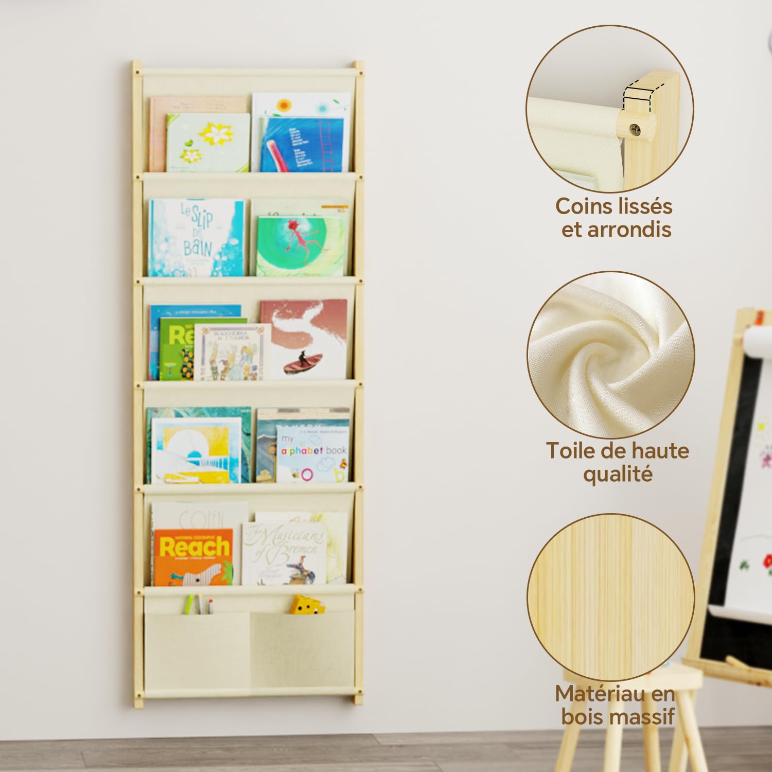 Étagère Murale en Bois pour Enfants, avec 6 Niveaux de Rangement, étagère Montessori pour Jouets, Chambre d'enfant, Chambre de bébé, Salle de Jeux, étagère de Rangement pour Livres d'enfants