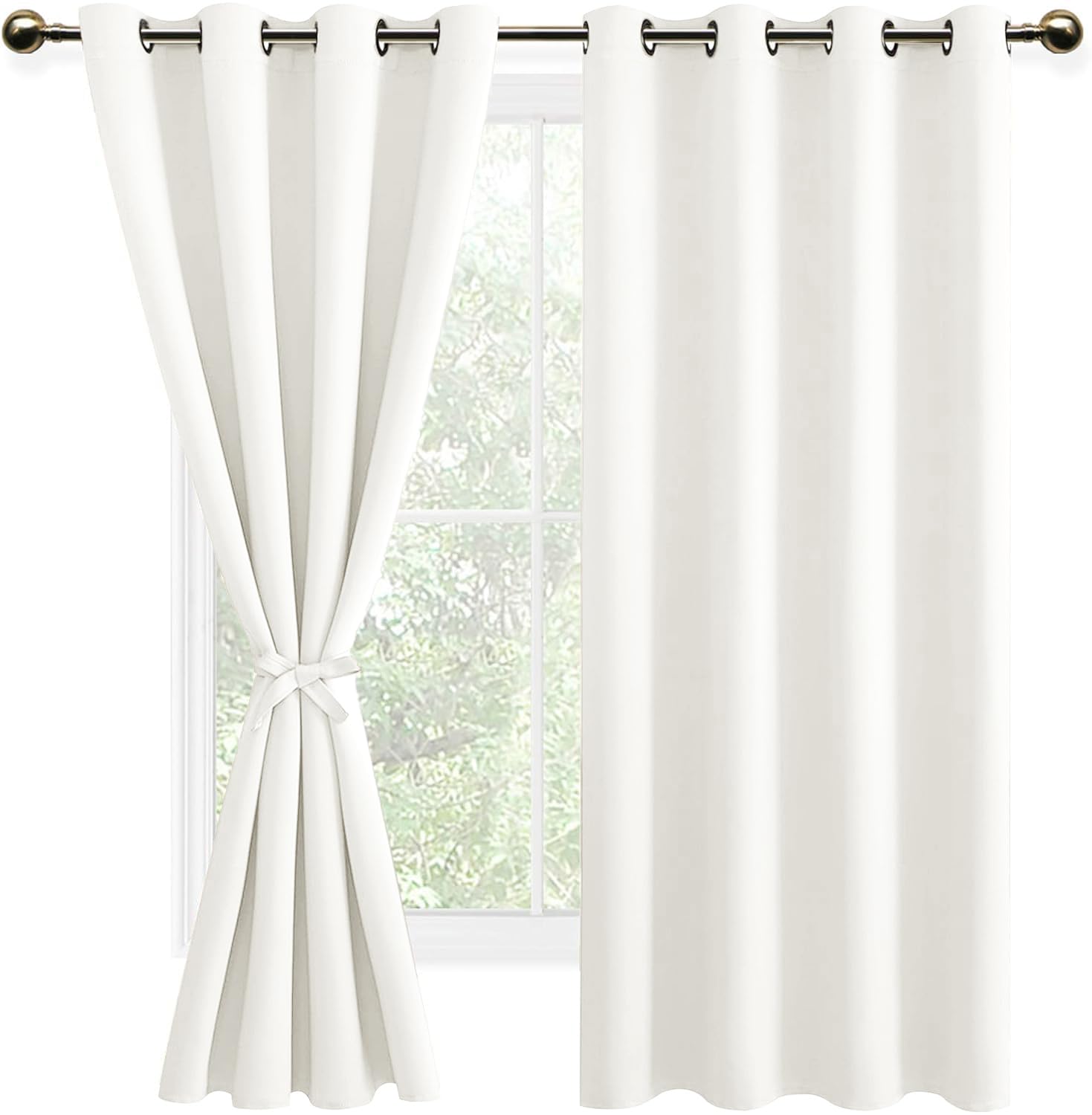 DWCN Room Darkening Thermal Curtains with Tiebacks for Bedroom Thermal Insulated Solid Eyelet Curtains for Living Room, Pure White, 52 x 63 Inch, 2 Panels โ image 1