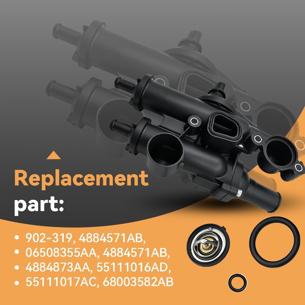 DSkoiph 68003582AB Engine Thermostat Housing Assembly Compatible with Chrysler 200 2011-2014 Sebring Dodge Avenger 2008-2014 Caliber Journey Jeep Compass Patriot 2013-2017 4Cyl 2.4L 2.0L 902-319