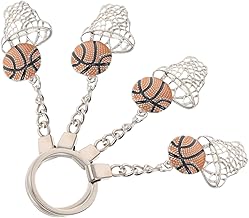 4pcs Rotating Basketball Keychains with Hoop Pendant Sports Ball Keyring for Basketball Lovers Boys School Carnival Party Favors and Backpack Charms