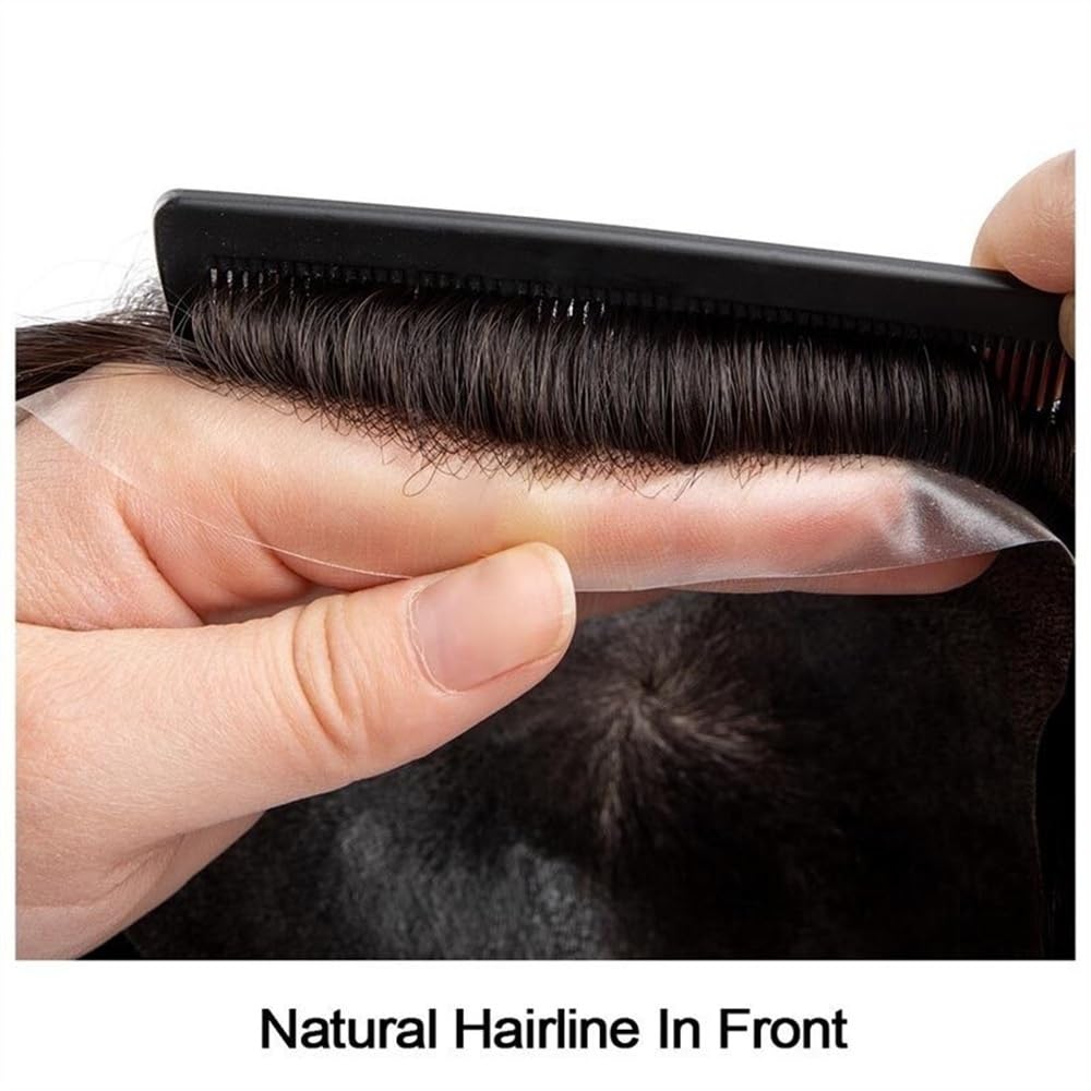 Tupé de pelo para hombres Tupé for hombres, 0,1-0,12 mm, sistema de reemplazo de cabello humano indio, base de PU, prótesis de cabello suave for hombres, inyección de piel fina Sistema de cabello para