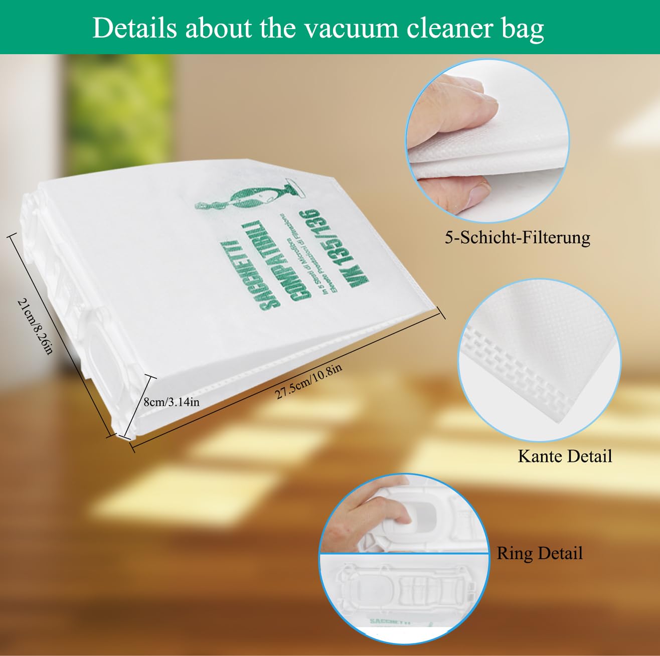 12 Sacchetti per Aspirapolvere Vorwerk Folletto vk135 vk136