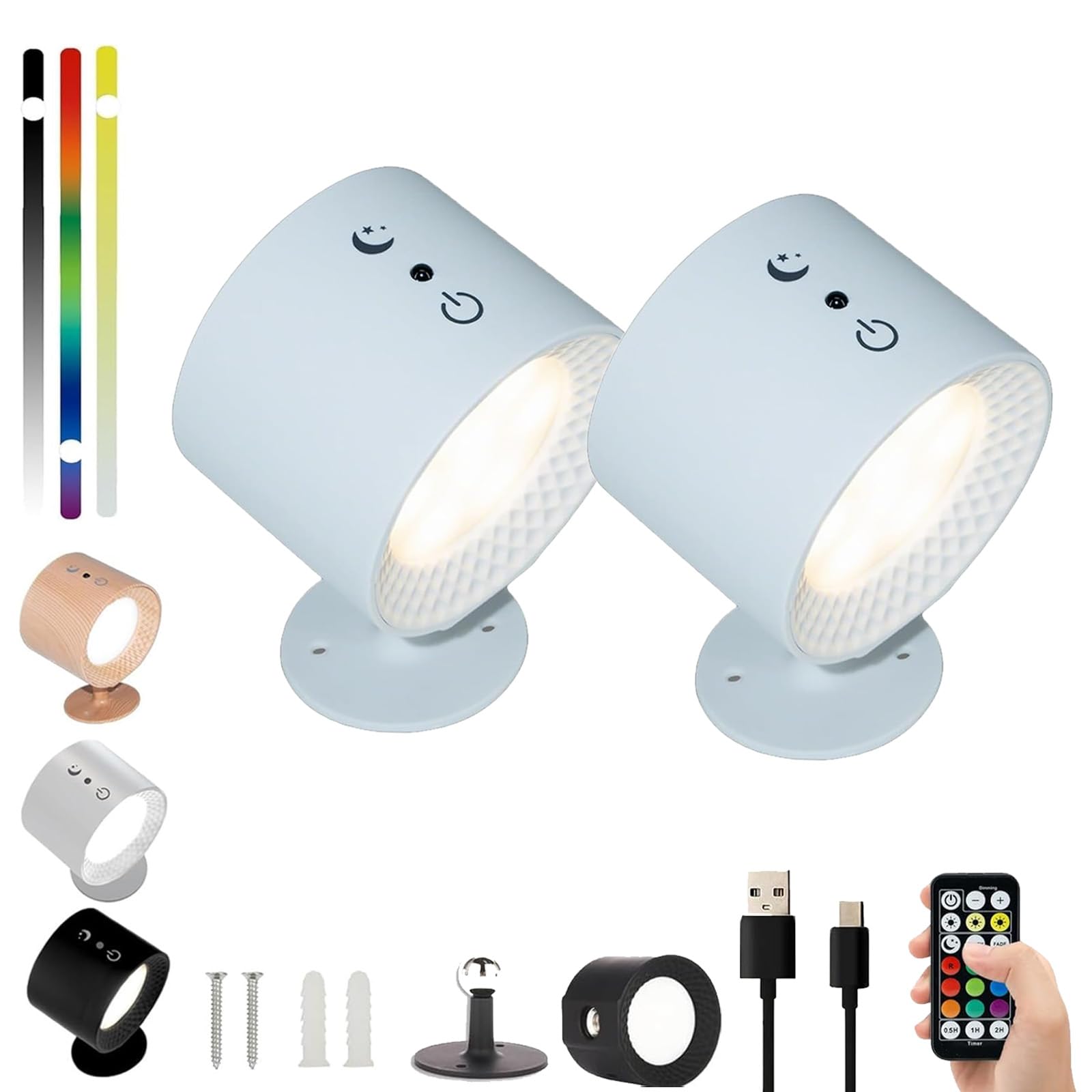 Yagerod White*2 Glowright Lights, Lumeflex 360 Wall Light With Controller, Cordless Smart+ Halo Lux Lights, Glowright Indoor Everywhere Light 2.0, 3 Color Temperatures & Dimmable (, Rgb)