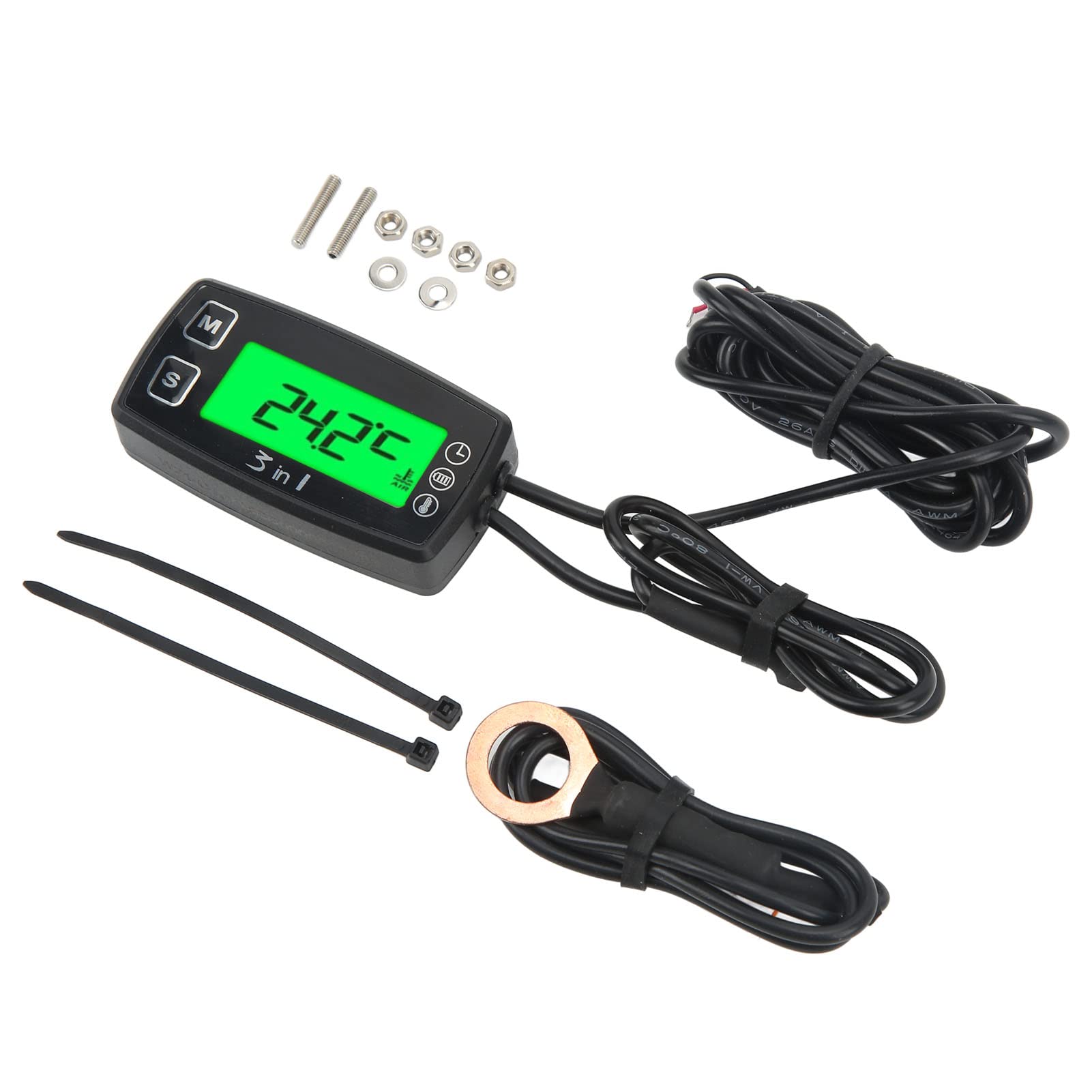Termómetro Voltímetro con Reloj de Tiempo Digital 3 en 1, Medidor de Motocicleta Impermeable IP67 para ATV - Rendimiento Confiable