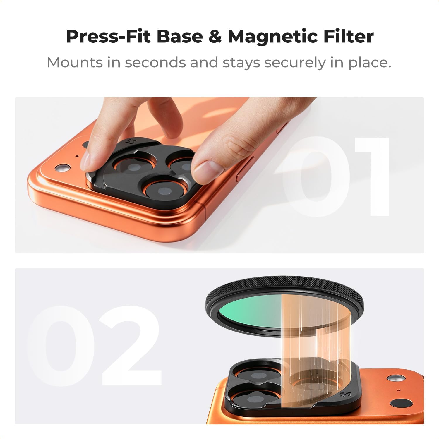 K&F CONCEPT Magnetic CPL Filter Set Compatible with iPhone 17 Pro & Pro Max, 49mm Phone Lens Filter Kit with Direct-Fit Camera Base, Case Compatible Circular Polariser for iPhone