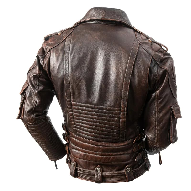 Mens Classic Heavy Motorcycle Leather Jacket Vintage Biker Real Cowhide Cafe Racer Asymmetrical Zipper Jacket Mens3